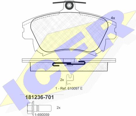 Icer 181236-701 - Bremžu uzliku kompl., Disku bremzes autospares.lv