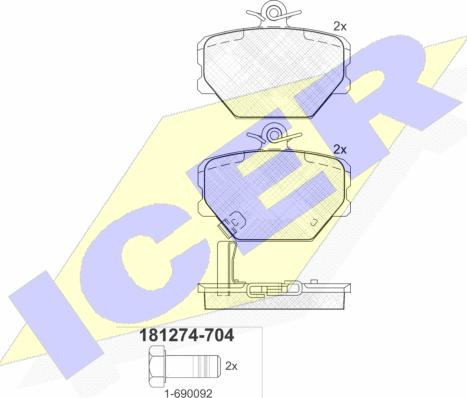 Icer 181274-704 - Тормозные колодки, дисковые, комплект www.autospares.lv