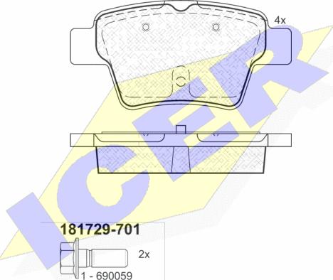 Icer 181729-701 - Bremžu uzliku kompl., Disku bremzes autospares.lv