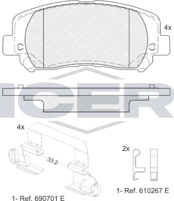 Icer 182484 - Bremžu uzliku kompl., Disku bremzes www.autospares.lv