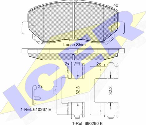 Icer 182055 - Тормозные колодки, дисковые, комплект www.autospares.lv