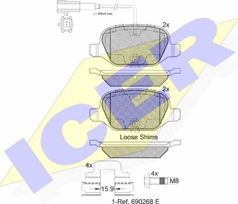 Icer 182037-203 - Bremžu uzliku kompl., Disku bremzes autospares.lv