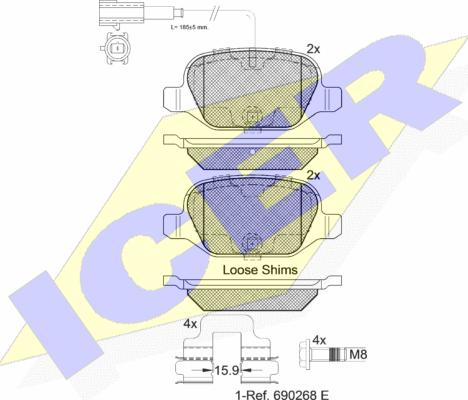 Icer 182037 - Bremžu uzliku kompl., Disku bremzes autospares.lv