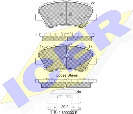 Icer 182029 - Bremžu uzliku kompl., Disku bremzes autospares.lv