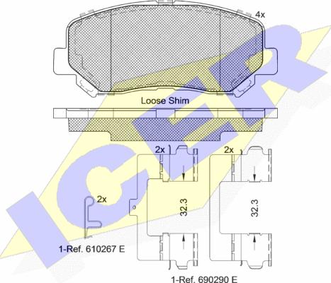 Icer 182196 - Bremžu uzliku kompl., Disku bremzes autospares.lv