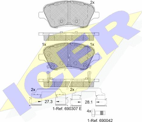 Icer 182108-203 - Bremžu uzliku kompl., Disku bremzes autospares.lv