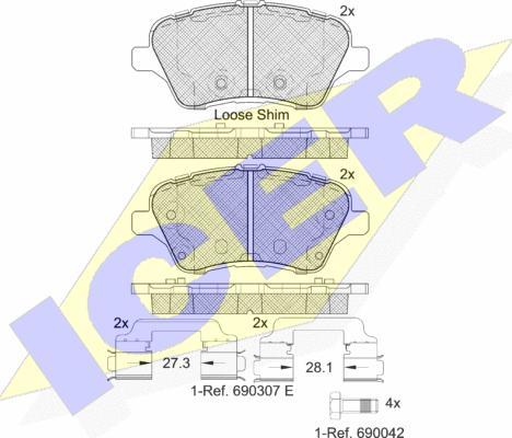 Icer 182108 - Bremžu uzliku kompl., Disku bremzes autospares.lv