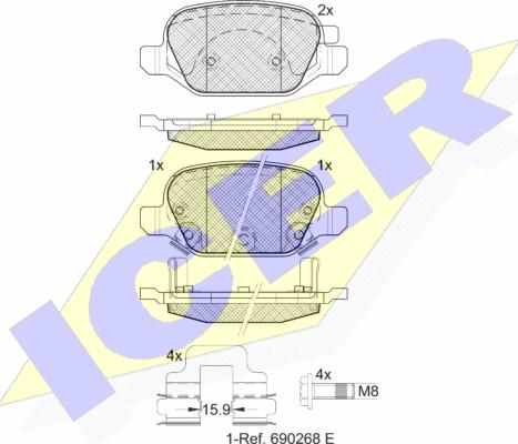 Icer 182128 - Bremžu uzliku kompl., Disku bremzes www.autospares.lv