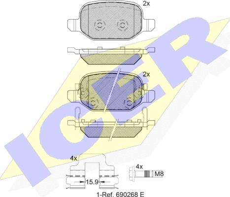 Icer 182127 - Bremžu uzliku kompl., Disku bremzes www.autospares.lv