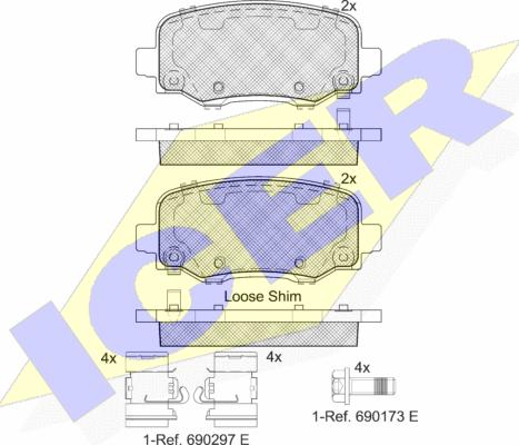 Icer 182176 - Bremžu uzliku kompl., Disku bremzes www.autospares.lv