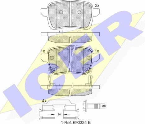 Icer 182170-208 - Bremžu uzliku kompl., Disku bremzes www.autospares.lv