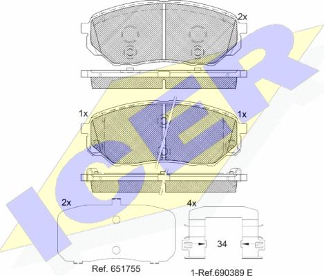 Icer 182244 - Bremžu uzliku kompl., Disku bremzes www.autospares.lv