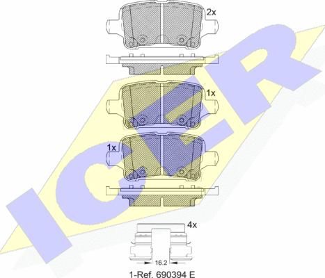 Icer 182257 - Bremžu uzliku kompl., Disku bremzes autospares.lv