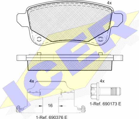 Icer 182222 - Bremžu uzliku kompl., Disku bremzes autospares.lv