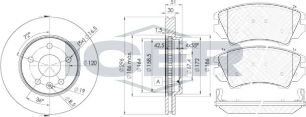 Icer 31913-4116 - Bremžu komplekts, Disku bremzes www.autospares.lv