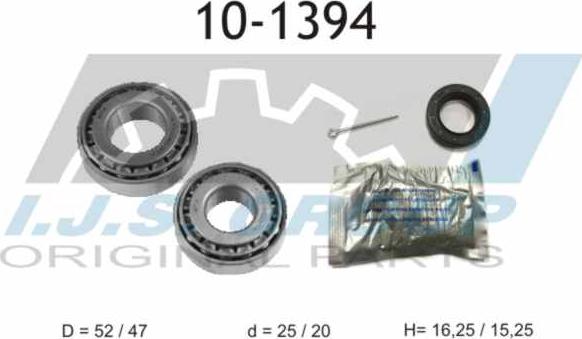 IJS GROUP 10-1394 - Wheel hub, bearing Kit www.autospares.lv