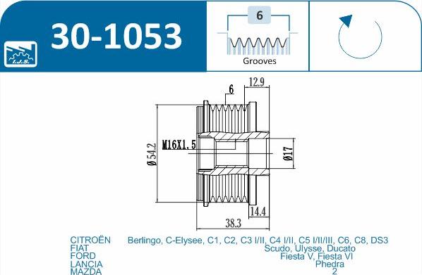 IJS GROUP 30-1053 - Piedziņas skriemelis, Ģenerators autospares.lv