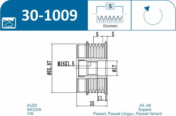 IJS GROUP 30-1009 - Piedziņas skriemelis, Ģenerators autospares.lv