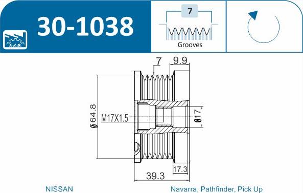 IJS GROUP 30-1038 - Piedziņas skriemelis, Ģenerators autospares.lv