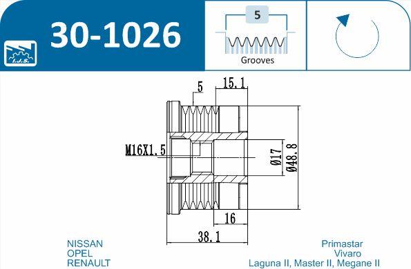 IJS GROUP 30-1026 - Piedziņas skriemelis, Ģenerators autospares.lv