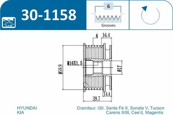 IJS GROUP 30-1158 - Piedziņas skriemelis, Ģenerators autospares.lv