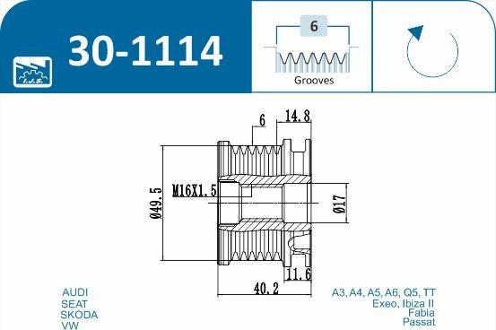 IJS GROUP 30-1114 - Piedziņas skriemelis, Ģenerators www.autospares.lv