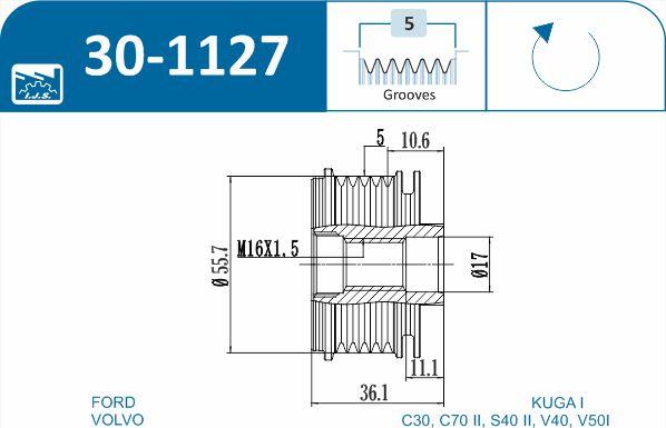 IJS GROUP 30-1127 - Шкив генератора, муфта www.autospares.lv