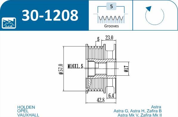 IJS GROUP 30-1208 - Piedziņas skriemelis, Ģenerators autospares.lv