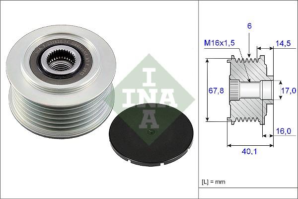 INA 535 0047 10 - Шкив генератора, муфта www.autospares.lv