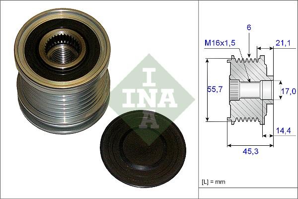 INA 535 0036 10 - Шкив генератора, муфта www.autospares.lv