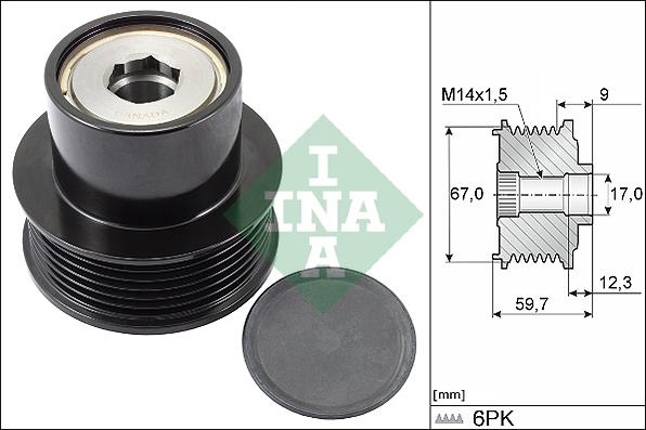 INA 535 0288 10 - Шкив генератора, муфта www.autospares.lv