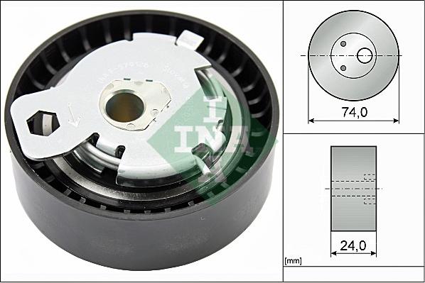 INA 531 0497 10 - Spriegotājrullītis, Gāzu sadales mehānisma piedziņas siksna www.autospares.lv