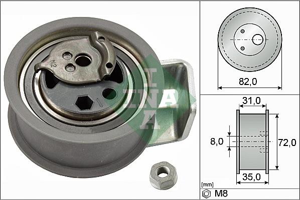 INA 531 0436 20 - Spriegotājrullītis, Gāzu sadales mehānisma piedziņas siksna www.autospares.lv