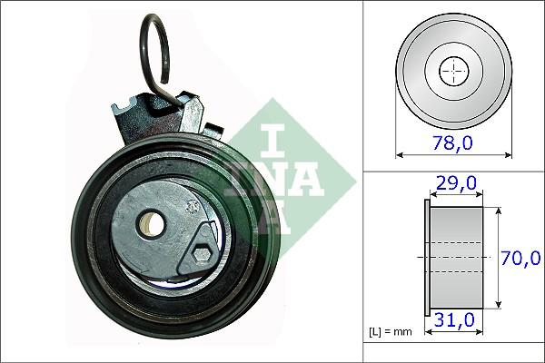 INA 531 0532 10 - Spriegotājrullītis, Gāzu sadales mehānisma piedziņas siksna www.autospares.lv