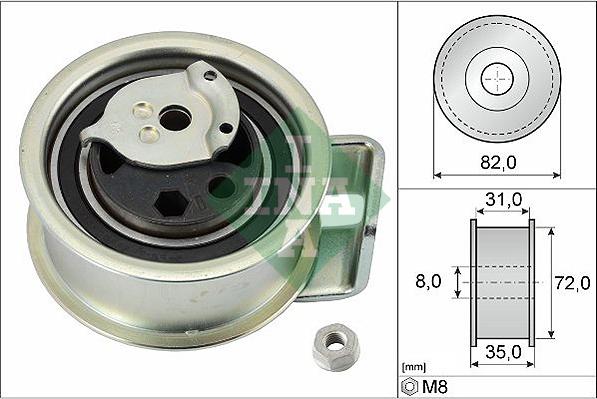 INA 531 0396 20 - Spriegotājrullītis, Gāzu sadales mehānisma piedziņas siksna www.autospares.lv