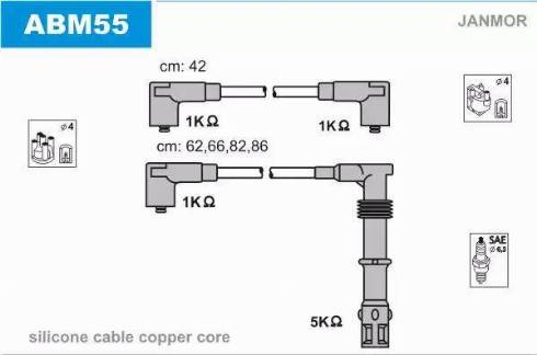 Janmor ABM55 - Augstsprieguma vadu komplekts www.autospares.lv