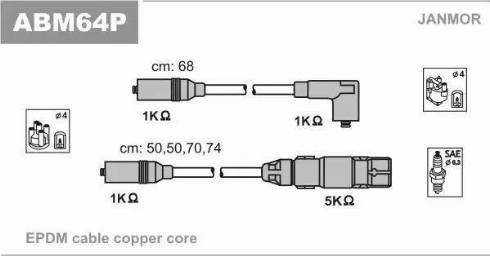 Janmor ABM64P - Augstsprieguma vadu komplekts www.autospares.lv