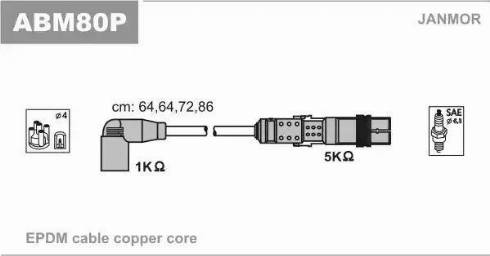 Janmor ABM80P - Augstsprieguma vadu komplekts www.autospares.lv