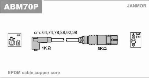 Janmor ABM70P - Augstsprieguma vadu komplekts www.autospares.lv