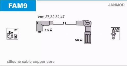 Janmor FAM9 - Augstsprieguma vadu komplekts www.autospares.lv