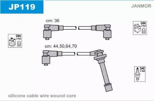 Janmor JP119 - Augstsprieguma vadu komplekts www.autospares.lv