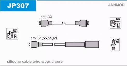 Janmor JP307 - Augstsprieguma vadu komplekts www.autospares.lv