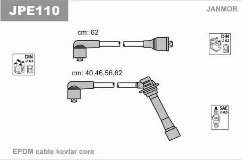 Janmor JPE110 - Augstsprieguma vadu komplekts www.autospares.lv