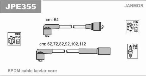 Janmor JPE355 - Augstsprieguma vadu komplekts www.autospares.lv