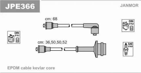 Janmor JPE366 - Augstsprieguma vadu komplekts www.autospares.lv