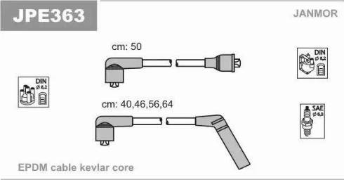 Janmor JPE363 - Augstsprieguma vadu komplekts www.autospares.lv