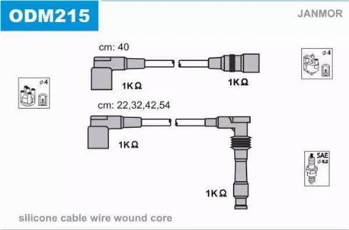 Janmor ODM215 - Augstsprieguma vadu komplekts www.autospares.lv