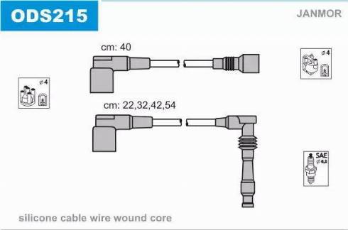 Janmor ODS215 - Augstsprieguma vadu komplekts www.autospares.lv