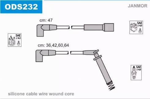 Janmor ODS232 - Augstsprieguma vadu komplekts www.autospares.lv