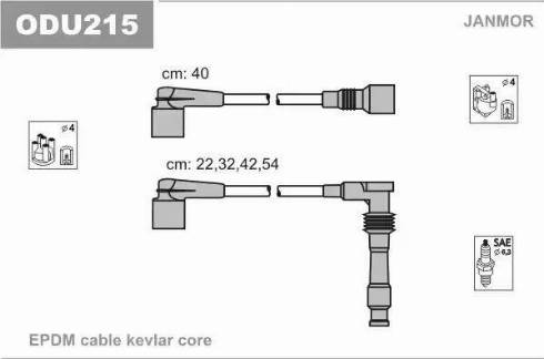 Janmor ODU215 - Augstsprieguma vadu komplekts www.autospares.lv